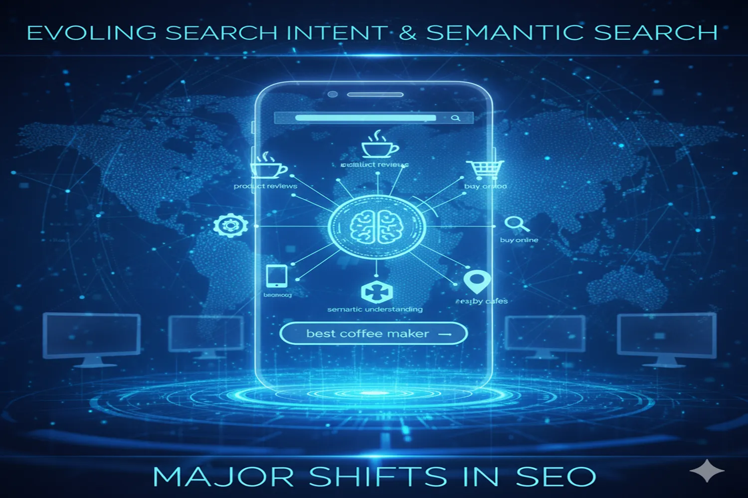 model of mobile phone with a digitalized background in blue color